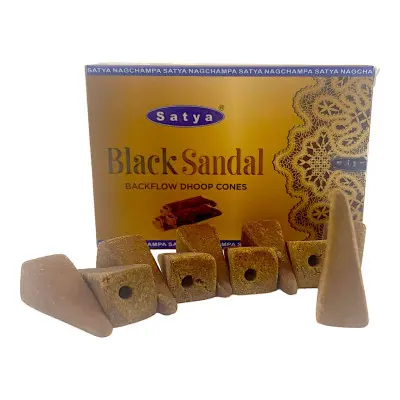 Арома-конуси зі зворотним потоком - Black Sandal Backflow Dhoop Cones, Satya (Чорний Сандал)