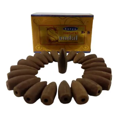 Арома-конуси зі зворотним потоком - Natural Sandal Backflow Dhoop Cones, Satya (Натуральний Сандал)
