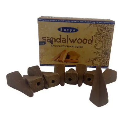 Арома-конуси зі зворотним потоком - Sandalwood Backflow Dhoop Cones, Satya (Сандалове дерево)