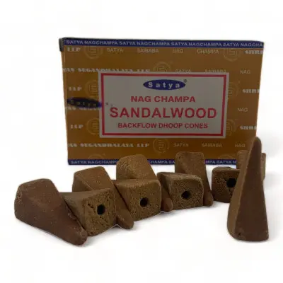Арома-конуси зі зворотним потоком - Sandalwood, Nag champa Backflow Dhoop Cones, Satya (Сандалове дерево)