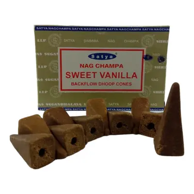 Арома-конуси зі зворотним потоком - Sweet Vanilla, Nag champa Backflow Dhoop Cones, Satya (Солодка Ваніль)