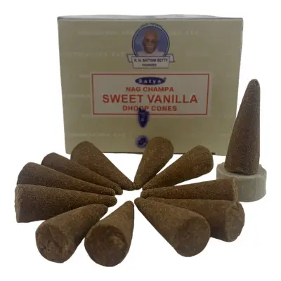 Пилкові пахощі арома-конуси - Sweet Vanilla, Nag champa Dhoop Cones, Масала Satya (Солодка Ваніль)