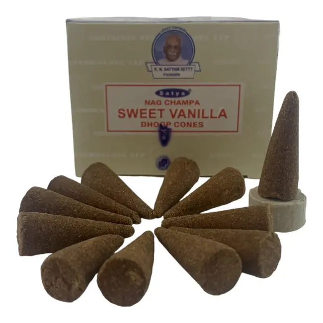 Пилкові пахощі арома-конуси - Sweet Vanilla, Nag champa Dhoop Cones, Масала Satya (Солодка Ваніль)