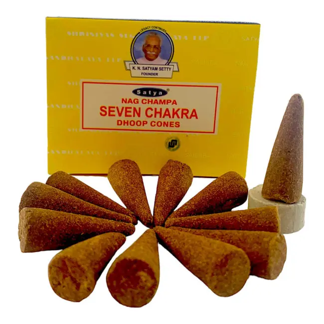 Пилкові пахощі арома-конуси - Seven Chakra, Nag champa Dhoop Cones, Масала Satya (Сьома Чакра)