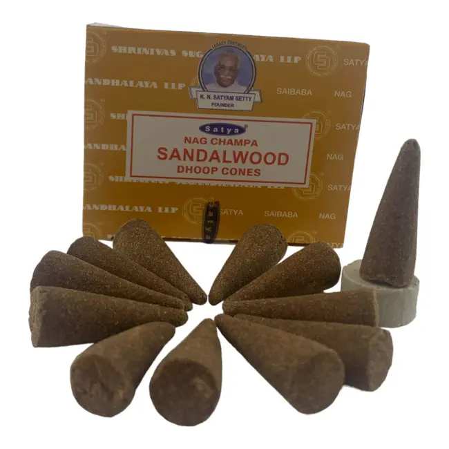 Пилкові пахощі арома-конуси - Sandalwood, Nag champa Dhoop Cones, Масала Satya (Сандалове дерево)
