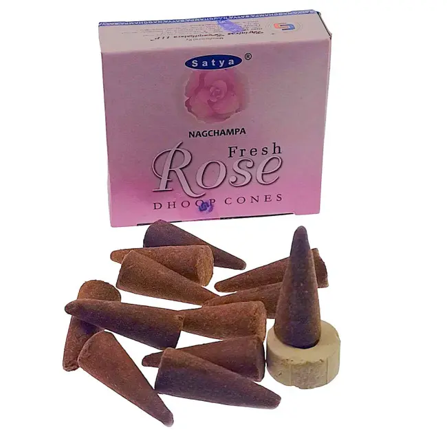 Пилкові пахощі арома-конуси - Fresh Rose Dhoop Cones, Масала Satya (Свіжість Троянди)