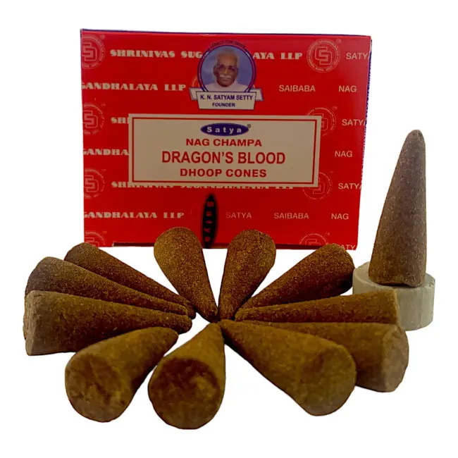 Пилкові пахощі арома-конуси - Dragon's Blood, Nag champa Dhoop Cones, Масала Satya (Кров Дракона)