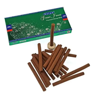 Безосновные благовония - Green Jewel, Premium Dhoop Sticks, Satya (Зеленый Драгоценный Камень)