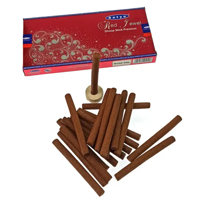 Безосновні пахощі - Red Jewel, Premium Dhoop Sticks, Satya (Червоний Дорогоцінний Камінь)